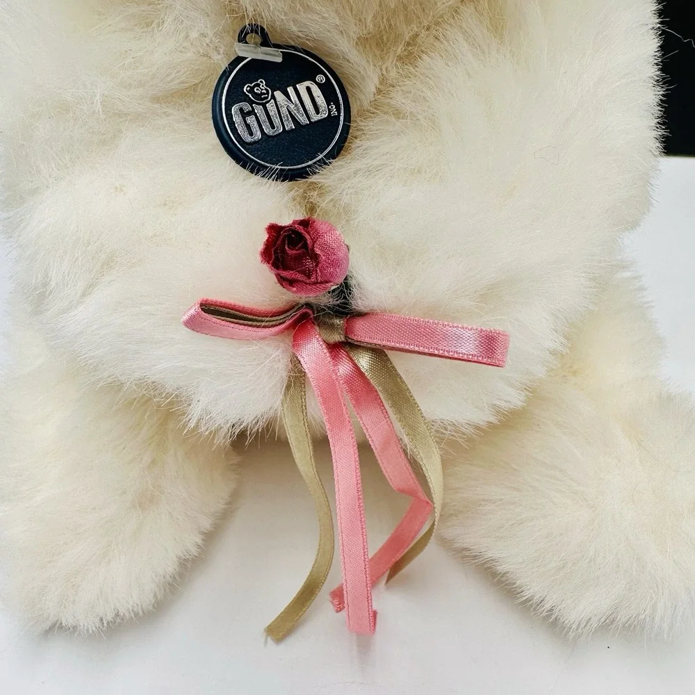 Vintage 1977 Gund Golly Golly White Teddy Bear Plush w/ Rose 10